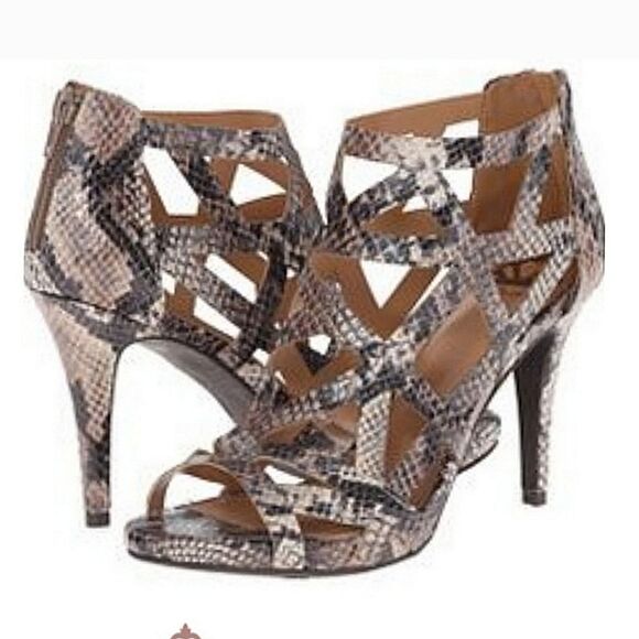 Fergalicious Faux Snakeskin Open toe sandal heels Tan size 6 histeria - Picture 1 of 11